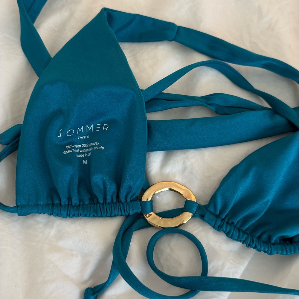 Sommer Teal Bikini Top with Gold Accent